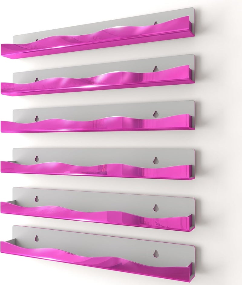 YMVV Wall-Mounted Nail Polish Organizer Rack - 15 Inch Pink Mirror Finish Nail Polish Shelf, Makeup & Beauty Essentials Storage - Multi-Purpose Display Holder for Small Space, Vanity Bathroom, 6 Pack - Image 1